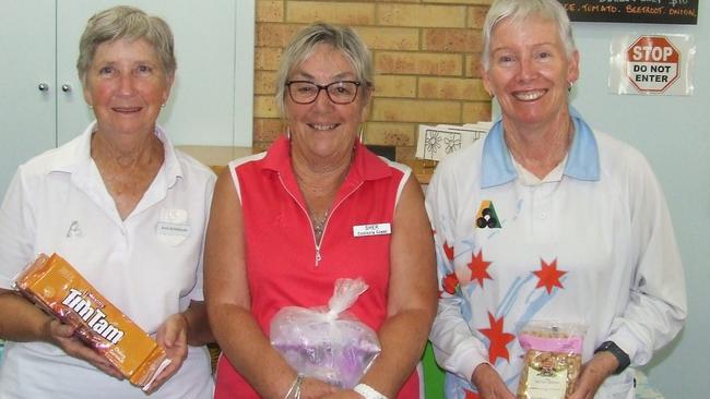 Cooloola Coast Bowls: Jean Heidemann, Sher Pearson and Sue Pollitt.