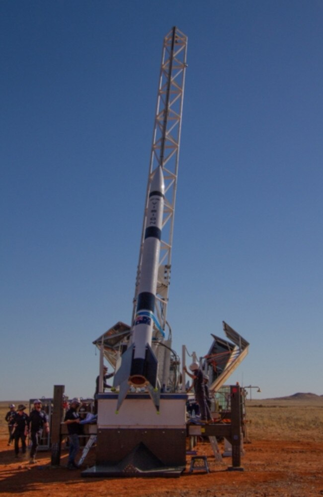 The One Vision rocket at the launch site. Picture: Gilmour Space