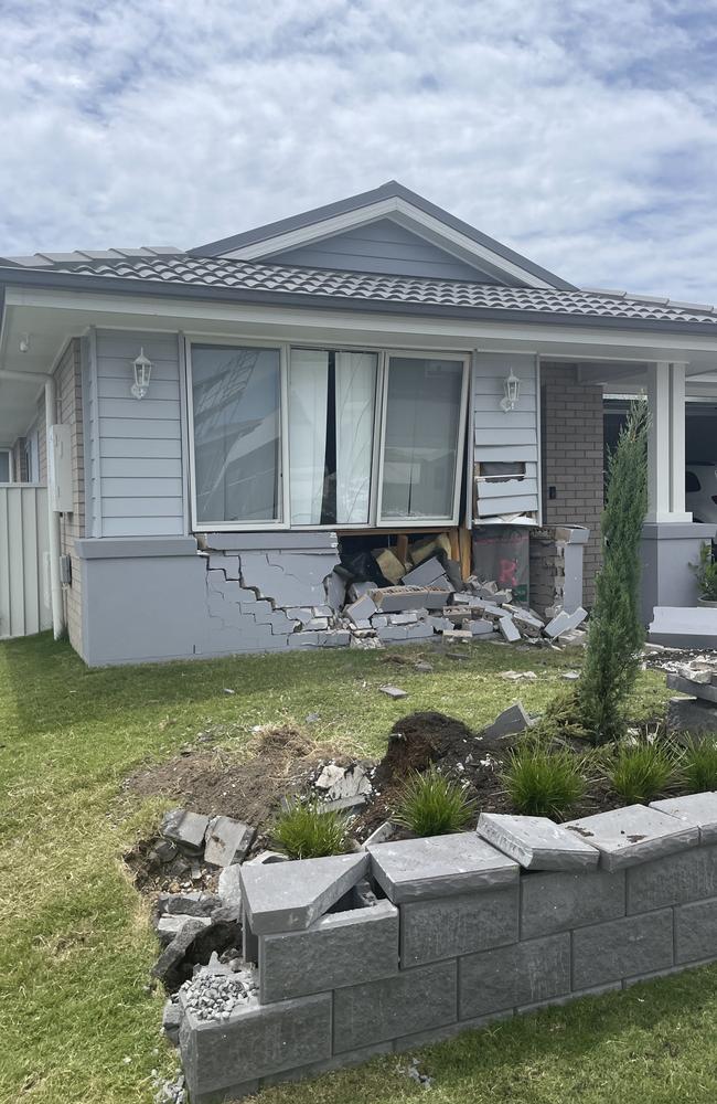 The damage done after a car crashed into a Hurley St, Pimpama home on Monday, November 21, 2022. Picture: Georgina Noack