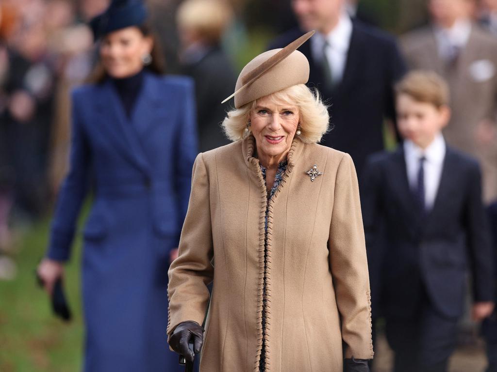 Queen Camilla arrives for the Royal Family's traditional Christmas Day service at St Mary Magdalene Church in Sandringham in eastern England. Picture: AFP