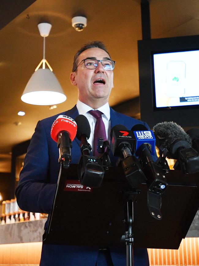 South Australian Premier Steven Marshall at the Alma Hotel in Adelaide earlier this month. Picture: AAP Image/David Mariuz