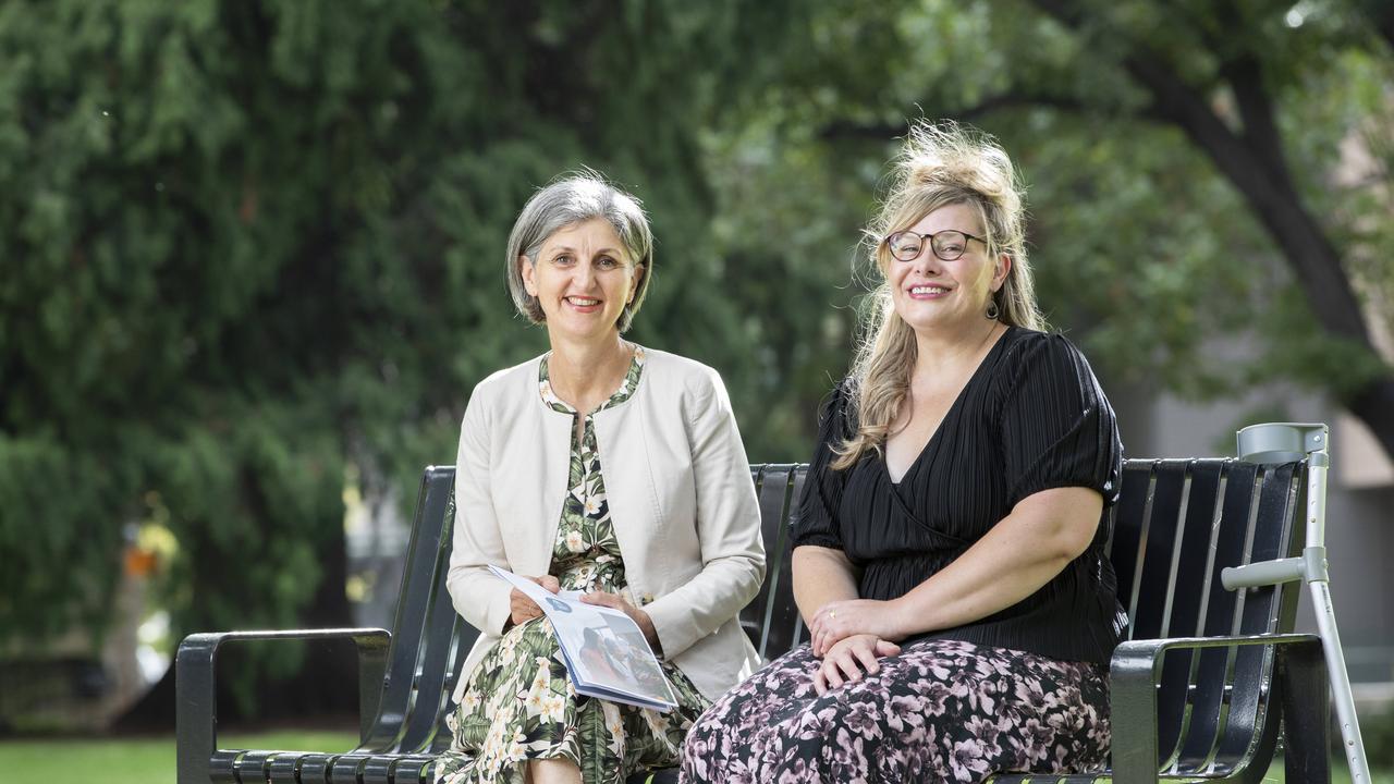 TasCOSS CEO Adrienne Picone and lived experience advocate Kerrie Dare at St David's Park. Picture: Chris Kidd