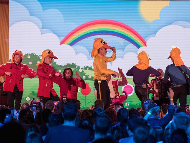 The Wiggles during the concert for bushfire relief at Castle Hill RSL Club. Picture: Flavio Brancaleone