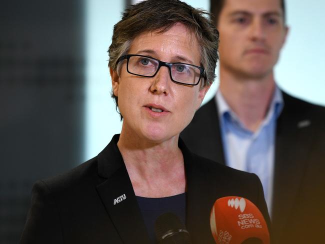 Australian Council of Trade Unions Sally McManus speaks to the media during a press conference after a roundtable to map-out the IR reform working group process at the MLC Centre in Sydney, Wednesday, June 3, 2020. (AAP Image/Bianca De Marchi) NO ARCHIVING