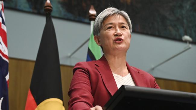 Penny Wong confirmed clearance had been granted for two Australian government assisted-departure flights to leave New Caledonia bound for Brisbane. Picture: NewsWire / Martin Ollman