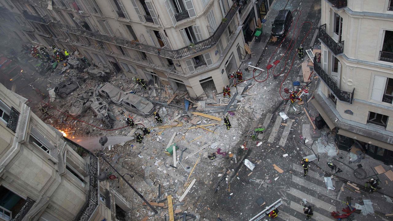 Debris and car wreckage following the explosion in central Paris. Picture: AFP 