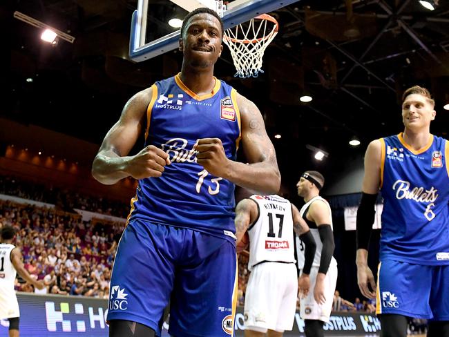 Lamar Patterson of the Bullets celebrates after drawing a foul against Melbourne United. Picture: Getty Images