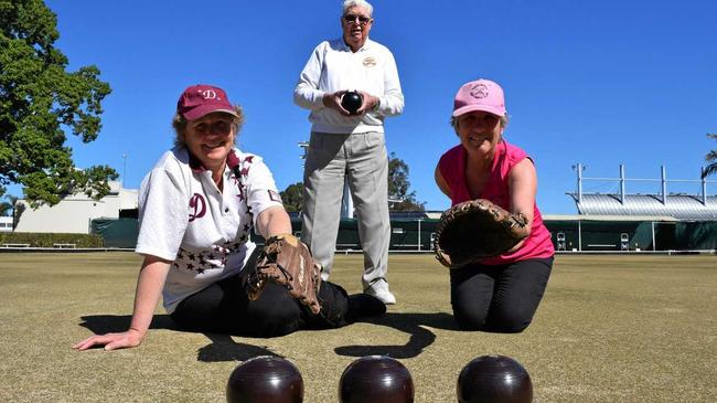 Women's participation to soar in the Lismore Workers Masters Games lawn bowls competition. From left, Melinda Clark, Bob Johnson and Julie Carrall. Picture: Samantha Poate