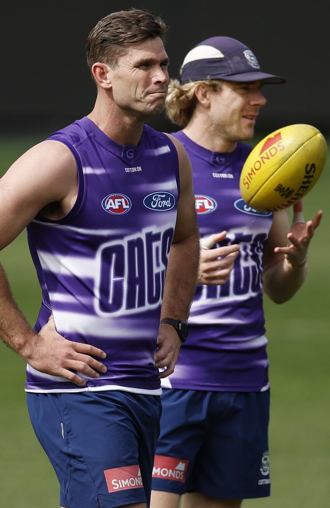 Tom Hawkins and Cameron Guthrie are on the outer at selection. Pic: Michael Klein