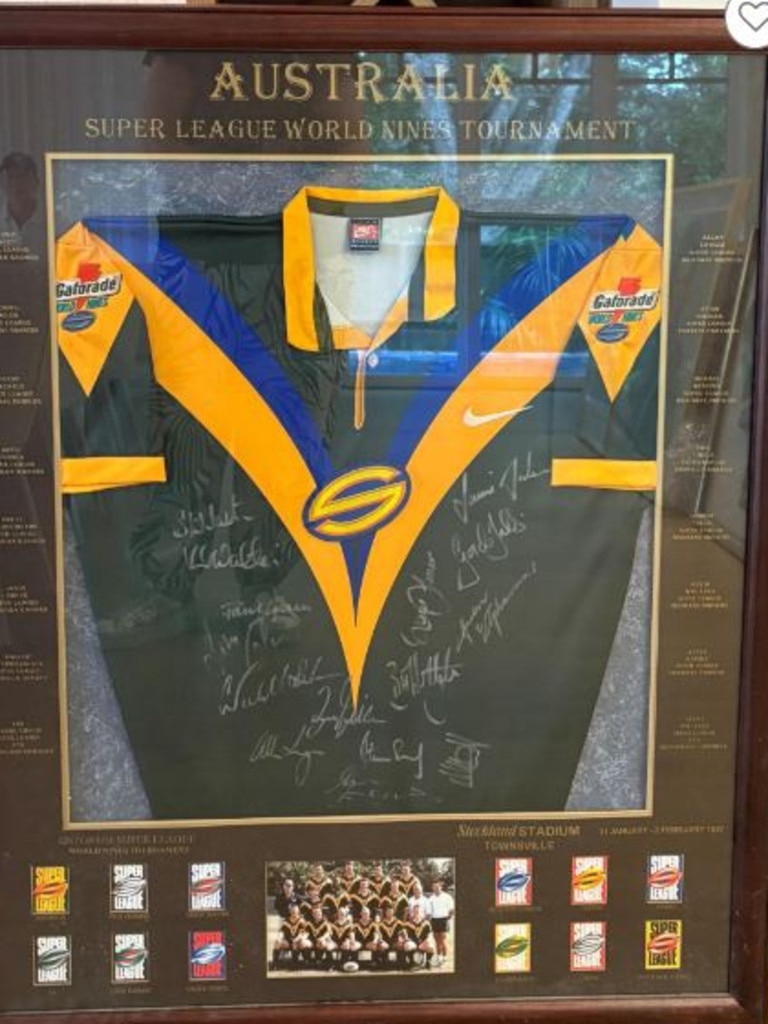 Some of the items owned by late TV Executive, Brian Walsh auctioned at his Avoca Beach Property this week. Australian Super League World Nines Tournament Signed Jersey, 1997 includes Laurie Daley, Alan Langer, Wendell Sailor