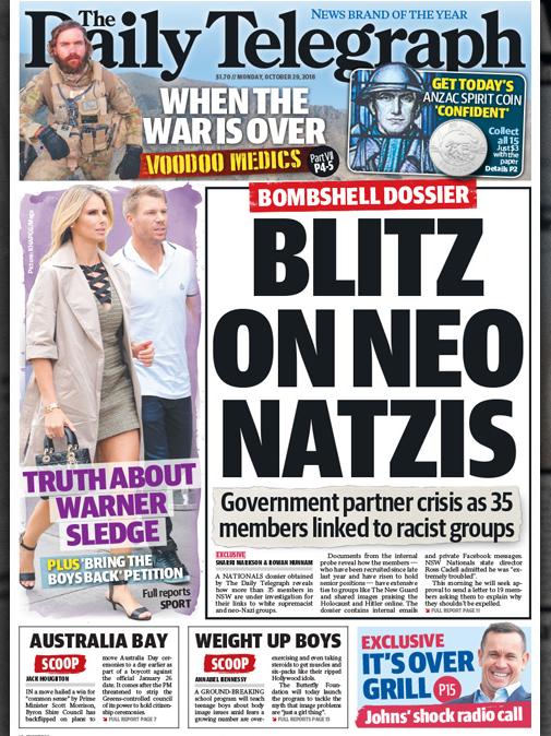 The front page story for The Daily Telegraph on Monday, October 29.