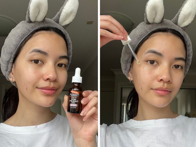 We try the Palmer's Cocoa Butter Formula Rosehip Skin Therapy Oil for Face. Picture: Supplied/Harriet Amurao