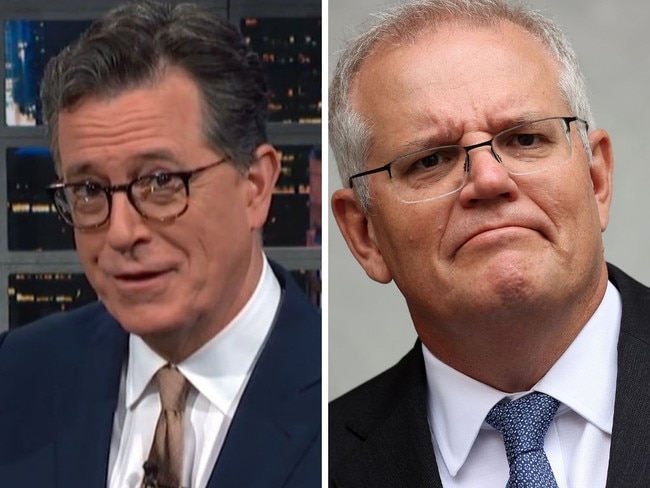 Stephen Colbert and Scott Morrison.