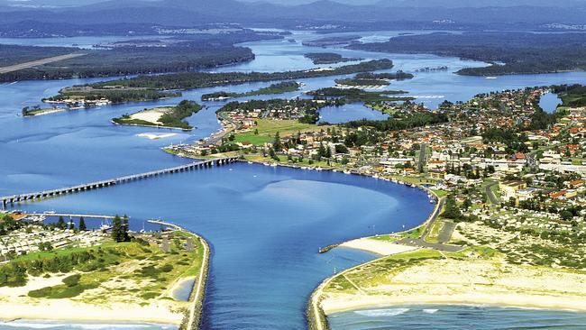 Aerial view of the mouth of Wallis Lake at Forster-Toncurry, Mid-North Coast of NSW. Pic NSW Tourism.