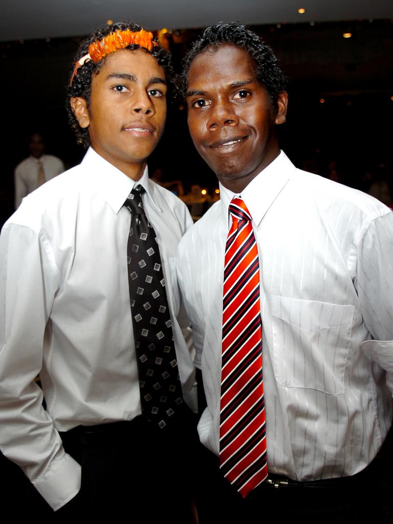 Stuart McGrath and Damien Yunupingu at the 2009 St John’s Catholic Senior College formal. Picture: NT NEWS