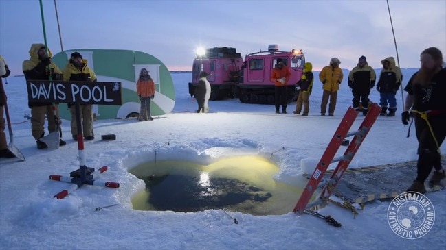 Australian Antarctica Team Takes Part in Freezing Mid-Winter Swim in Ice Hole