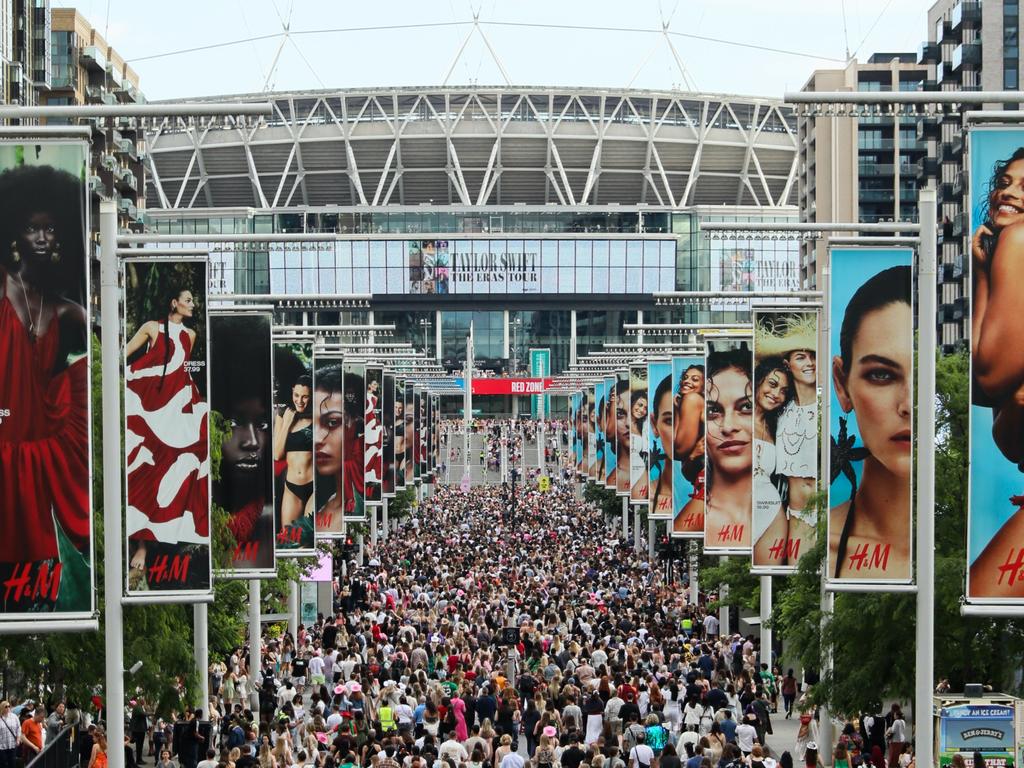 Swifties arriving at Wembley for her first stopover in the UK in June. Picture: Alishia Abodunde/Getty Images