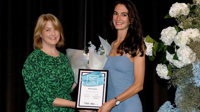 Assistant editor of The Sunday Mail Jackie Tracy presenting the Top Innovator Award to Dr Alicia Byrne. Picture: Naomi Jellicoe