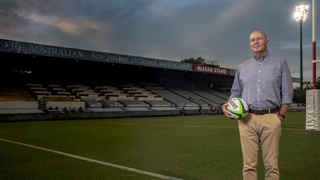 Paul McLean in front of The Australian advertisement on the McLean Stand at Ballymore