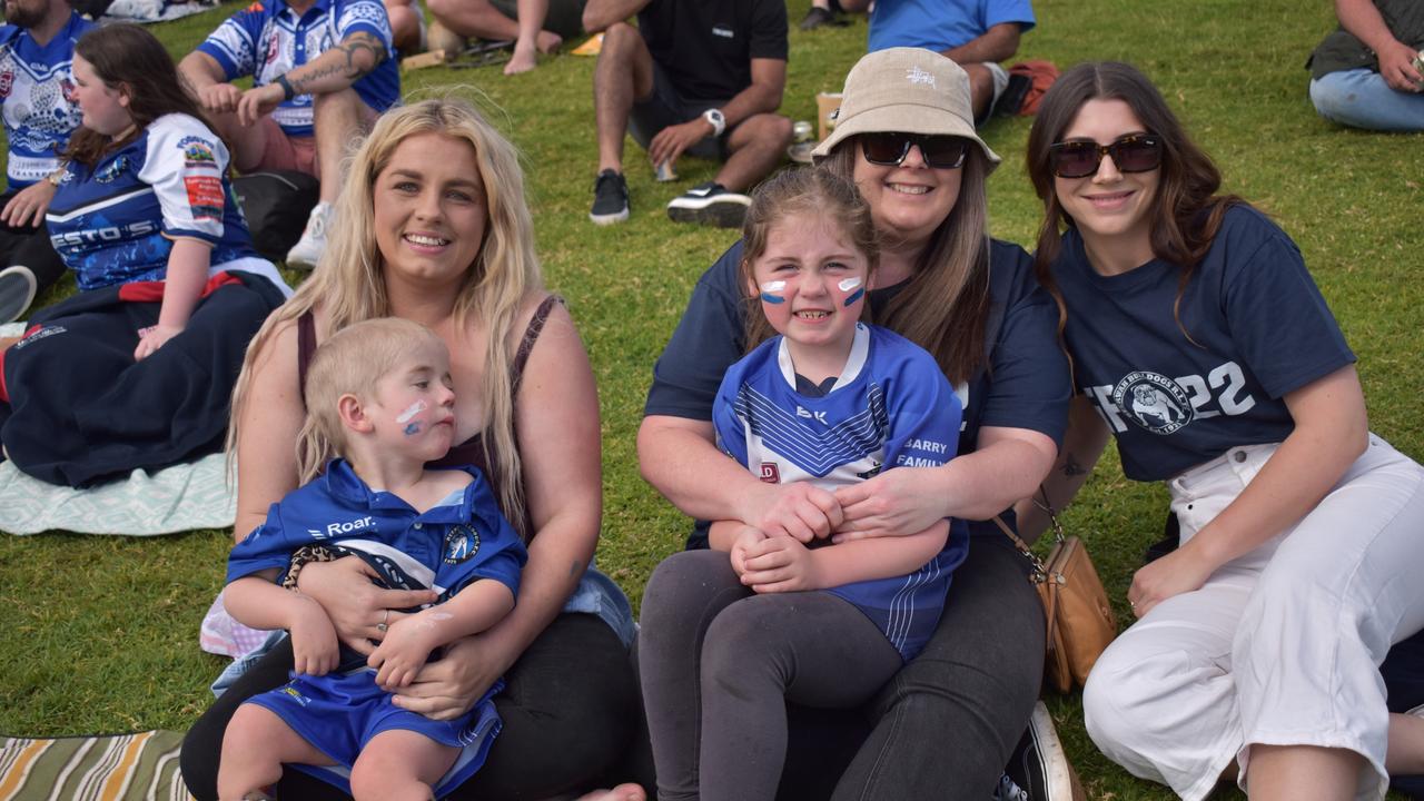 Cloe Findlay, Amanda Styles, Lily Newton, Braxton Newton and Brittany Newton at the Sunshine Coast Rugby League Finals 2022.