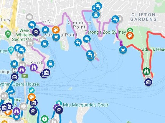 Bondi to Manly walk map. Picture: Google.