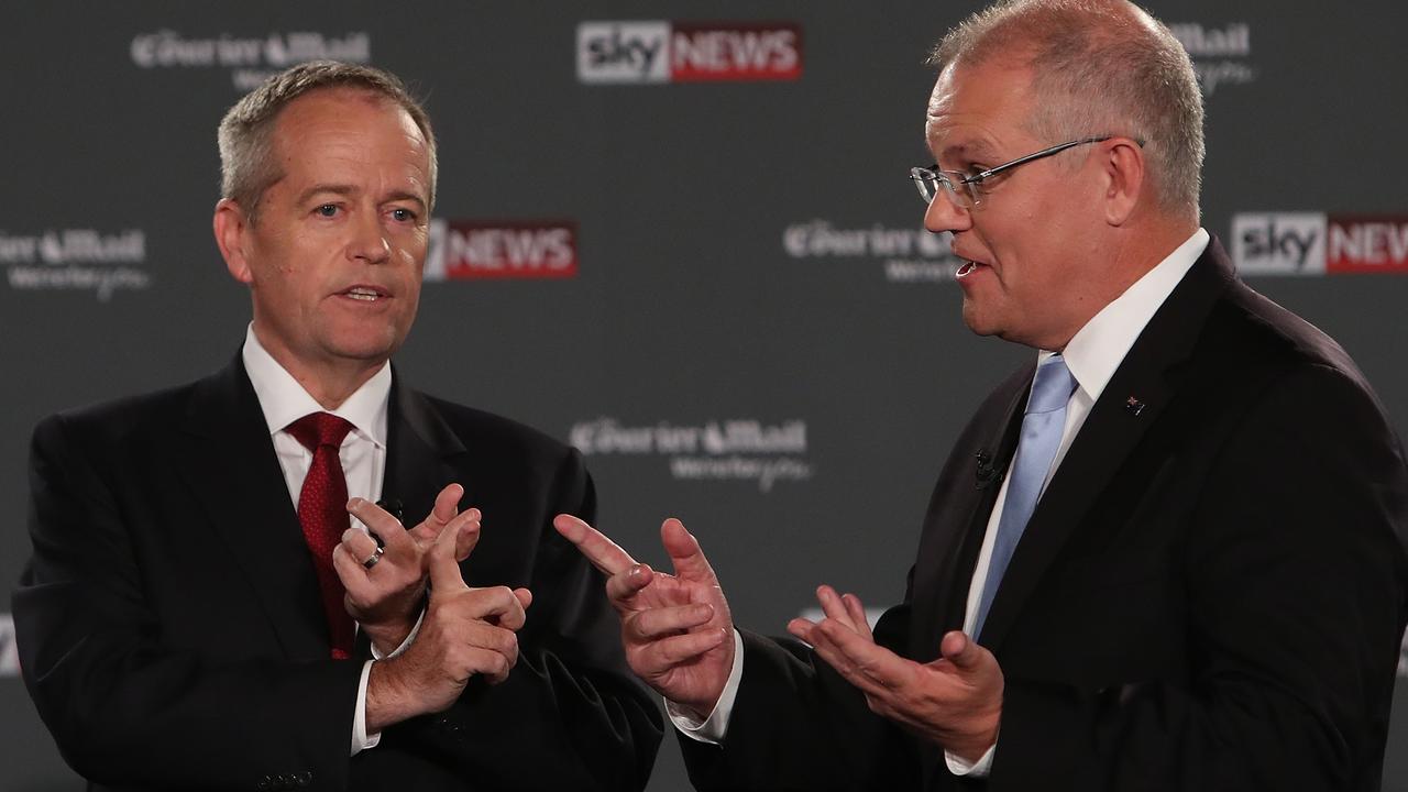 The same debate between then Opposition Leader Bill Shorten and Prime Minister Scott Morrison in 2019 was far my animated. Picture: Kym Smith/News Corp Australia.