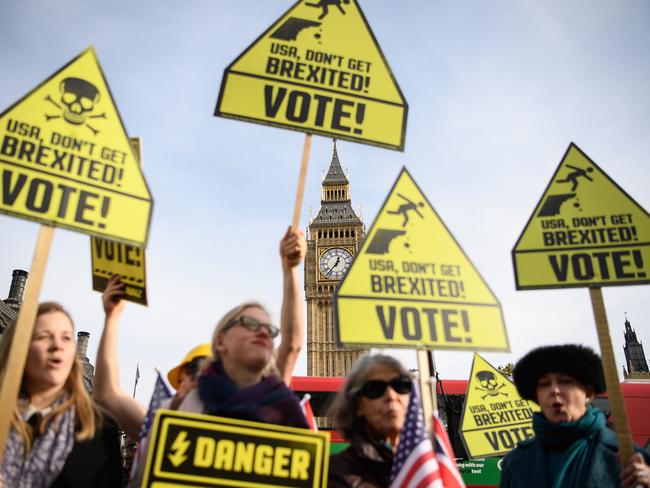 London protesters issue a warning with forecasters suggesting results will be far closer than predicted. Picture: Leon Neal/Getty Images