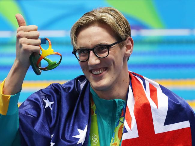 Australia's Mack Horton with his Gold medal after winning the the Mens 400m Final on DAY 1 of the swimming at the Rio 2016 Olympic Games. Picture. Phil Hillyard