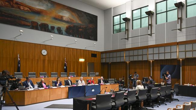 Optus CEO Kelly Bayer Rosmarin and Optus networks managing director Lambo Kanagaratnam appear before Senate inquiry following the November 8 outage. Picture: Martin Ollman