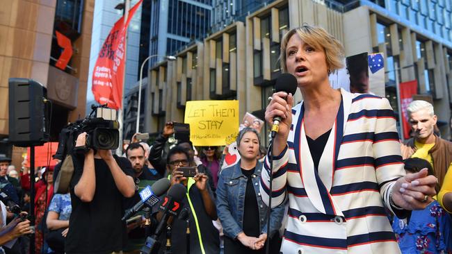 Senator Kristina Keneally speaks to the the crowd during the Let Them Stay! emergency rally at Martin Place in Sydney. Picture: AAP Image