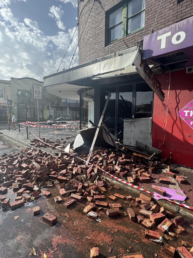 Bricks and sheets of corrugated iron crashed to the ground in Zetland. Picture: Supplied