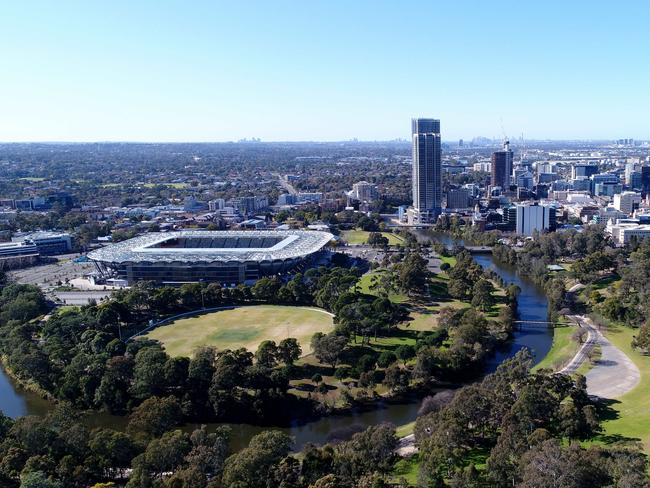 SYDNEY, AUSTRALIA - NewsWire Photos JULY 29, 2021: Parramatta CBD, stadium and park pictured from the air. Parramatta has joined most of western and South Western Sydney under the stricter lockdown rules. Picture: NCA NewsWire / Damian Shaw