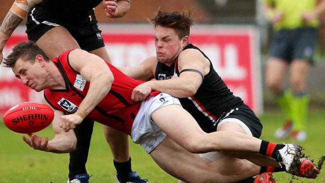 Jordan Pollard applies a big tackle. Picture: Mark Stewart