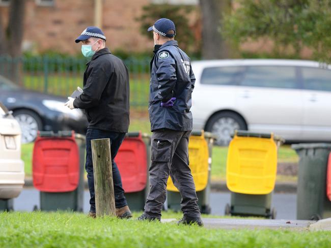 Gathering evidence in Ascot Vale. Picture: AAP