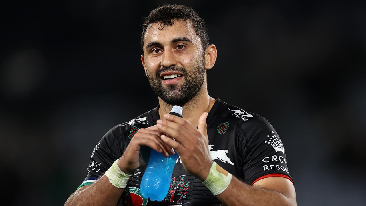 Alex Johnston paid tribute to the Rabbitohs fans after notching his try-scoring record. Picture: Cameron Spencer/Getty Images