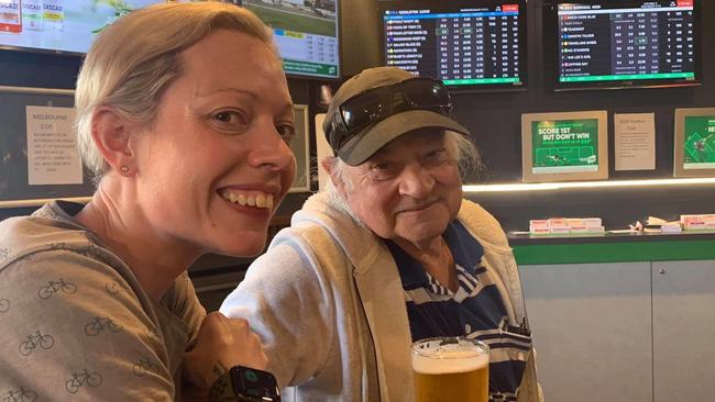 Louise Paine, 37, and her dad David Porthouse who passed away aged 66. Ms Paine wasn't allowed into Tasmania for the funeral because she is currently living in Victoria.