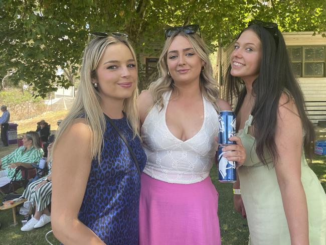 Stella, Emily and Olivia at the 2025 Hanging Rock Races. Picture: Himangi Singh