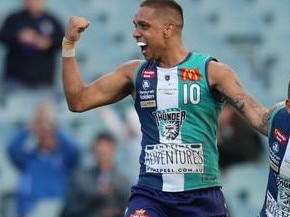 WAFL Grand Final Subiaco v Peel at Subiaco Oval. Disappointed Subiaco players. Jubilant Peel players Traye Bennell and Gerald Ugle with dejected Subiaco player Leigh Kitchin.   - photo by Trevor Collens