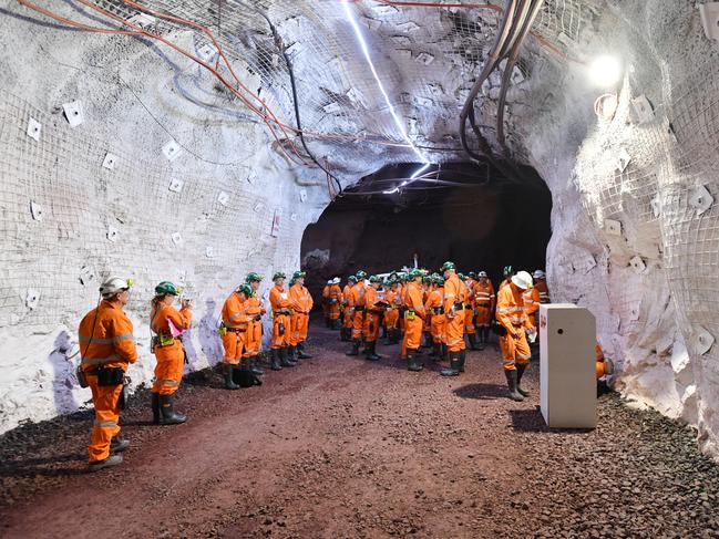 A general view of the underground mine during a tour of the Olympic Dam mine site in Roxby Downs, South Australia, Friday, August 30, 2019. BHP officially launched its Underground School of Excellence at Olympic Dam, for people without experience in mining. (AAP Image/David Mariuz) NO ARCHIVING