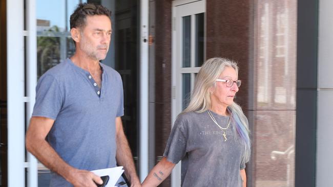 Declan Laverty's boss BWS Airport Tavern store manager Lolita Lamberto, right, leaving the Supreme Court in Darwin on the fourth day of the murder trial of Keith Kerinauia. Picture: Zizi Averill