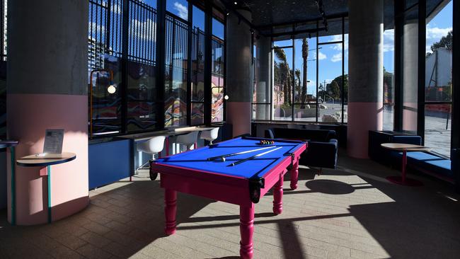 Acommunal games room in Scape’s international student housing accommodation in Redfern, Sydney. Picture: Bianca De Marchi