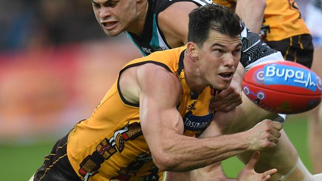 Jaeger O'Meara in action for Hawthorn. Picture: AAP Image/Julian Smith