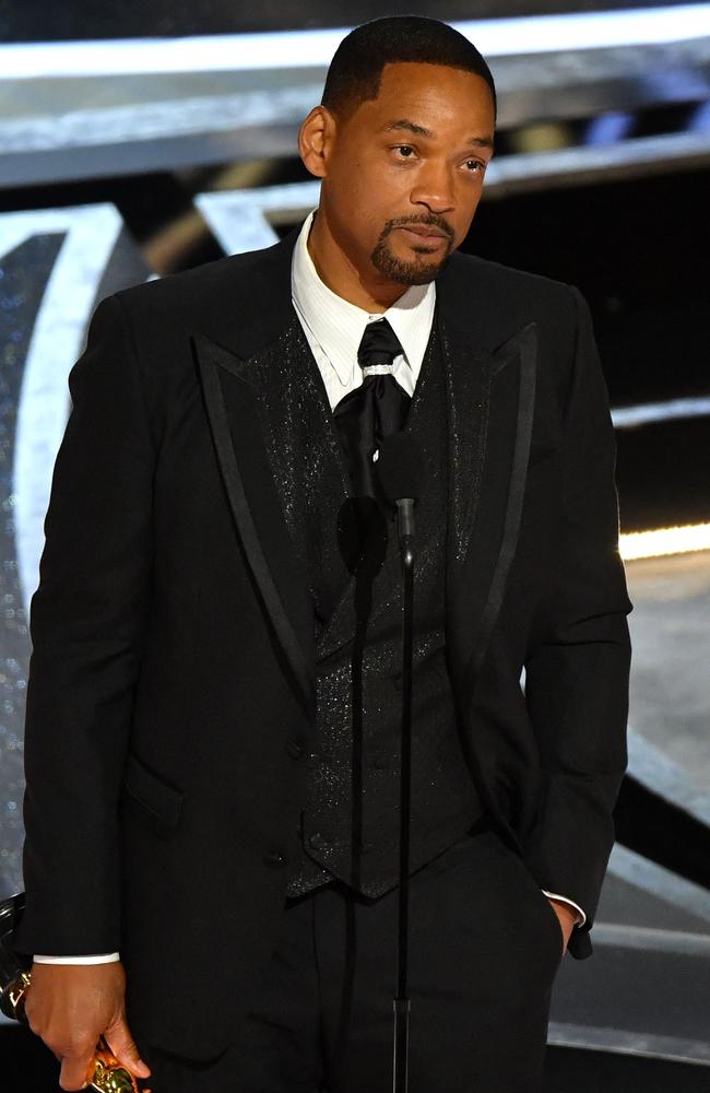 Moments after attacking Chris Rock on the Oscars stage, Smith was presented with the Best Actor accolade. Picture: AFP.