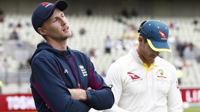 Joe Root and Tim Paine after the game. Picture: Getty Images