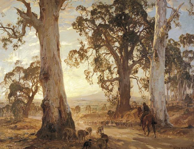 Droving Into the Light 1914-1921, oil on canvas, by Hans Heysen.