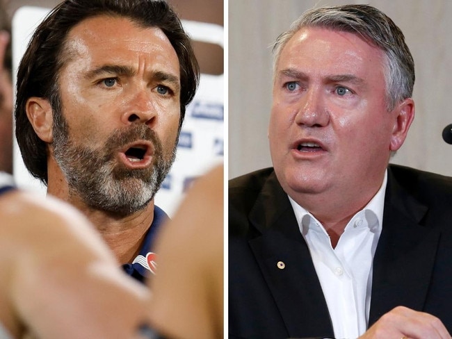 Geelong coach Chris Scott, left, and former Collingwood president Eddie McGuire, right