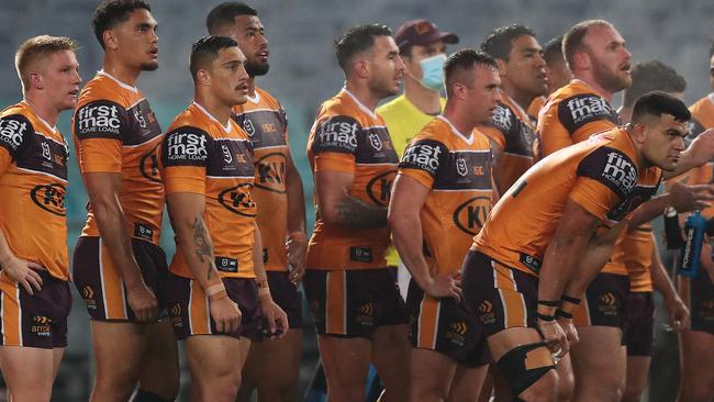 David Fifita (far right) could be the only Bronco selected for Queensland. Picture: Brett Costello