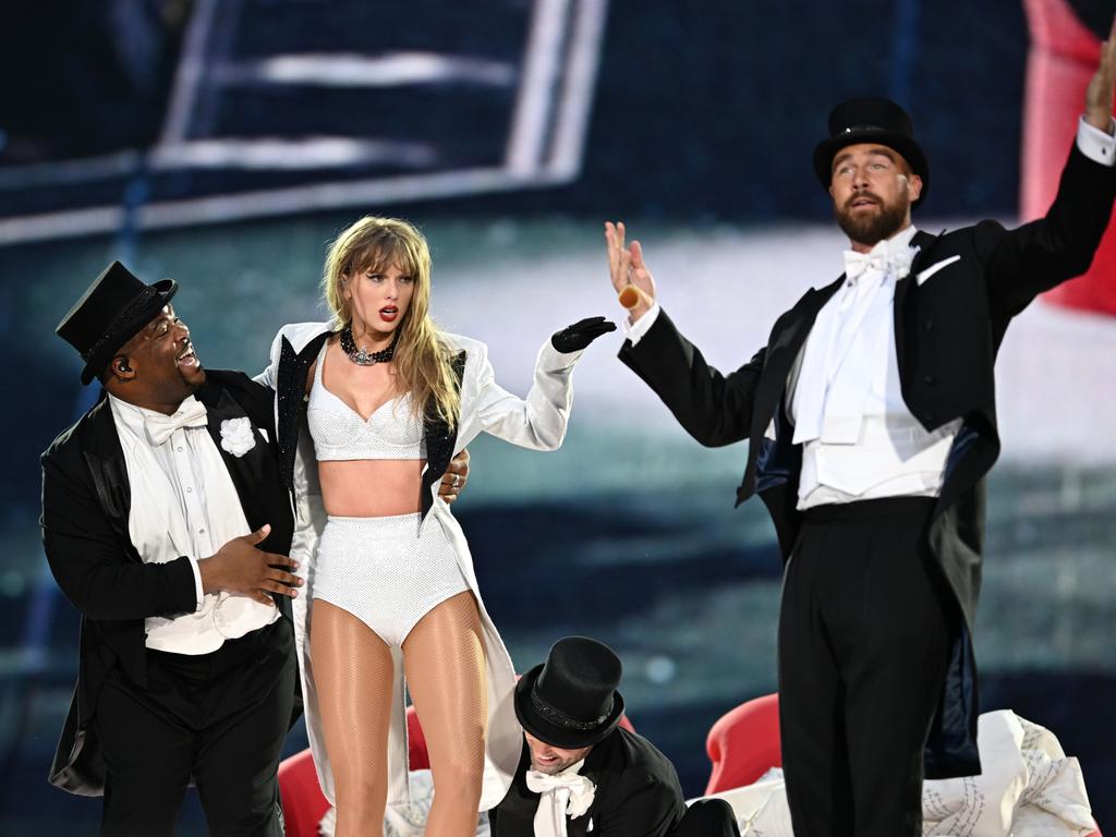 Hours earlier, Kelce joined Swift on stage at Wembley Stadium. Picture: Gareth Cattermole/TAS24/Getty Images for TAS Rights Management