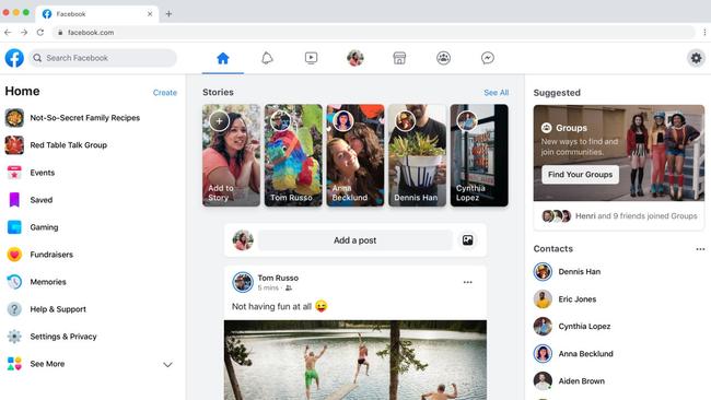 Facebook’s newly redesigned desktop News Feed. Picture: Supplied.