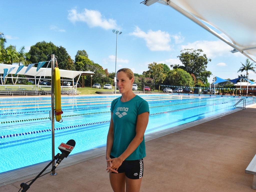 Australian Olympian Bronte Campbell speaking at the media event at Alstonville.